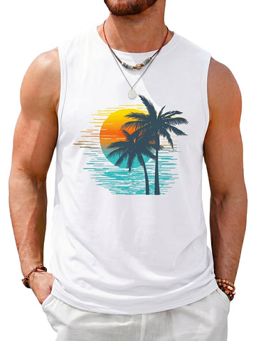 Runcati Mens White Palm Tree Tee