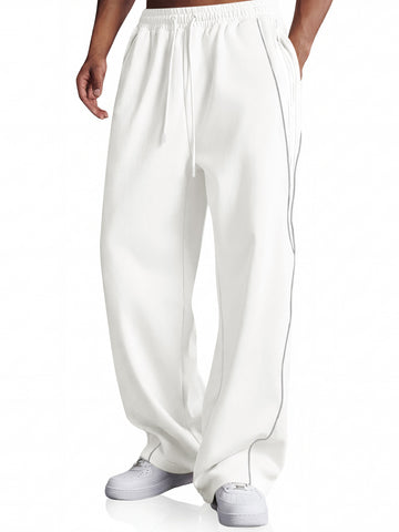 Runcati Mens White Striped Y2K Track Pants