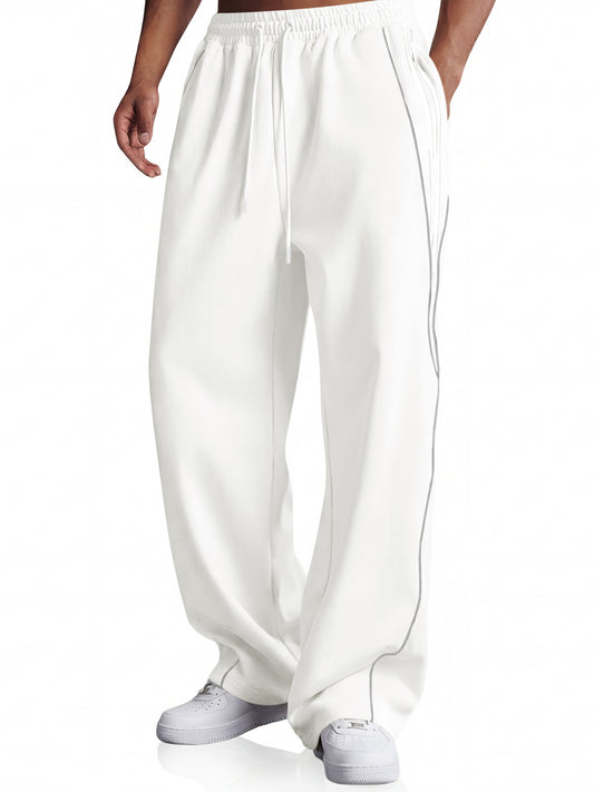 Runcati Mens White Striped Y2K Track Pants
