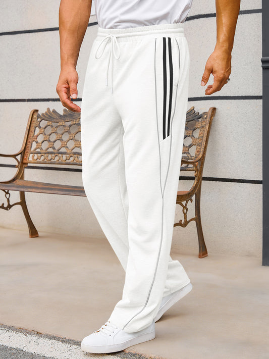 Runcati Mens White Striped Y2K Track Pants