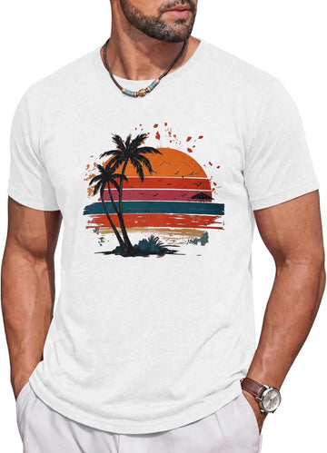 Runcati Mens White Tropical Graphic Tee