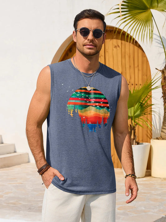 Runcati Navy Blue Casual Tank Tops