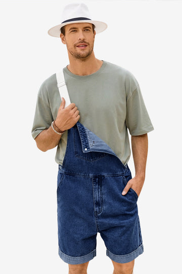 Runcati  Navy Blue Denim Bib Overall Shorts