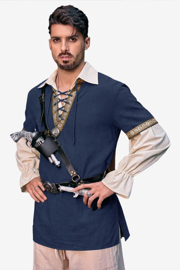 Runcati Navy Blue Lace Up Pirate Shirt