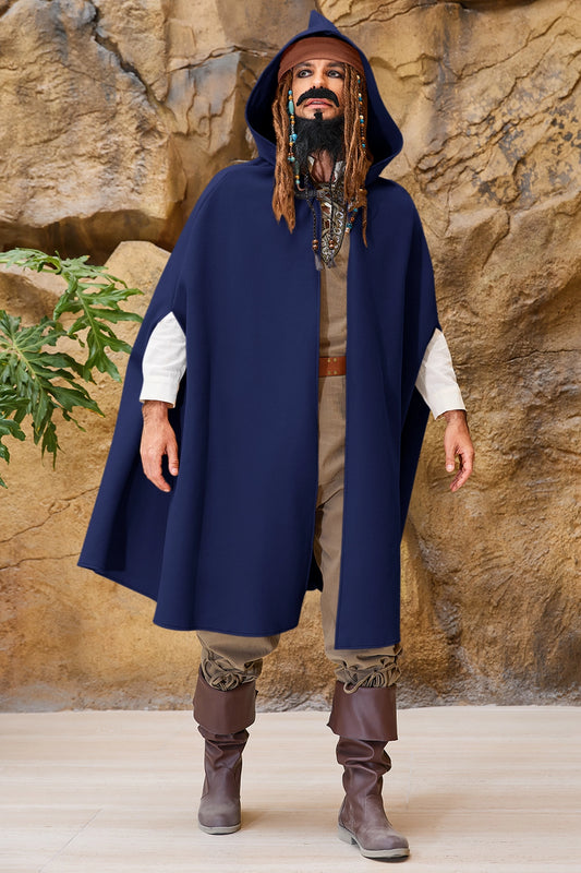 Runcati Navy Blue Medieval Hooded Cloak