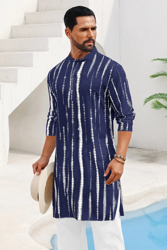Runcati Navy Blue Print Kaftan Shirt