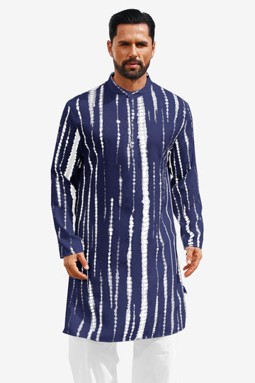 Runcati Navy Blue Print Kaftan Shirt