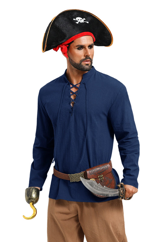 Runcati Navy Blue Renaissance Pirate Shirt