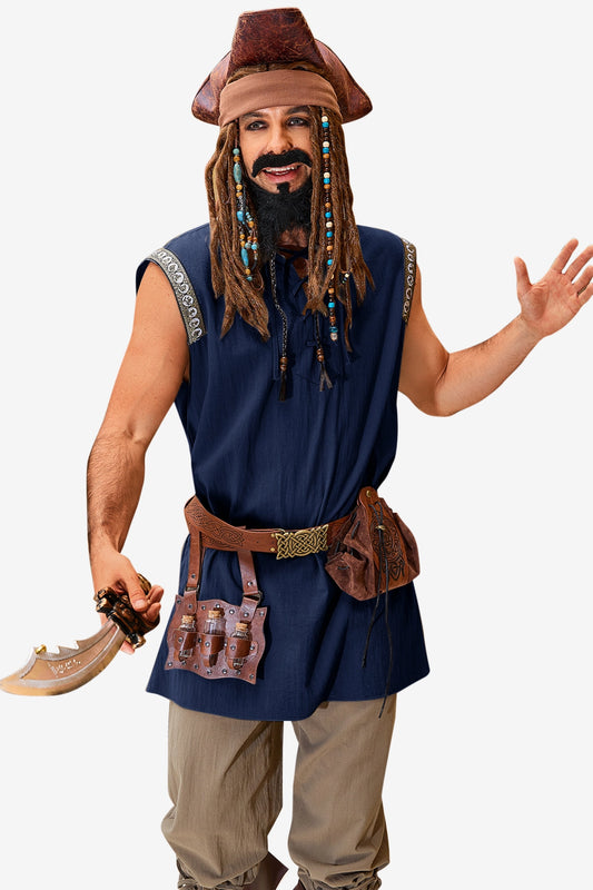 Runcati  Navy Blue Renaissance Pirate Shirt