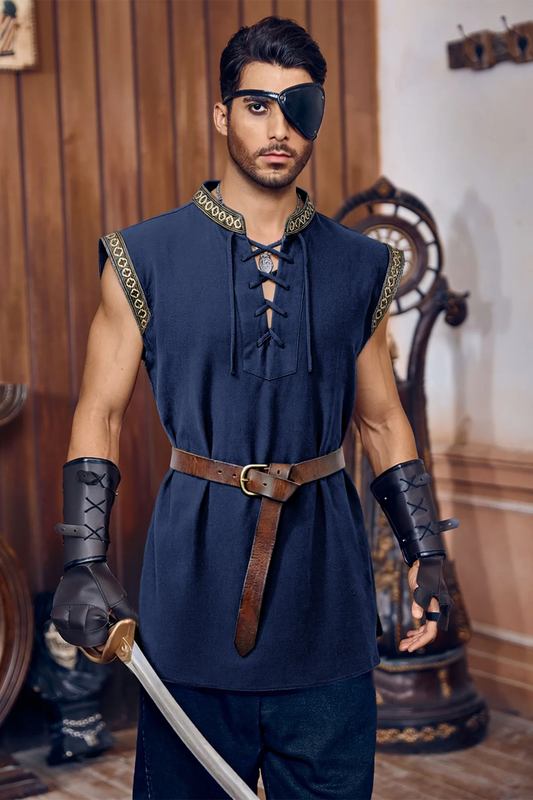 Runcati  Navy Blue Renaissance Pirate Shirt