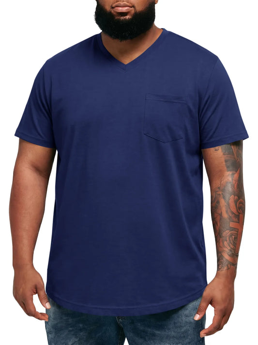 Runcati Navy Blue V Neck Casual T-Shirt