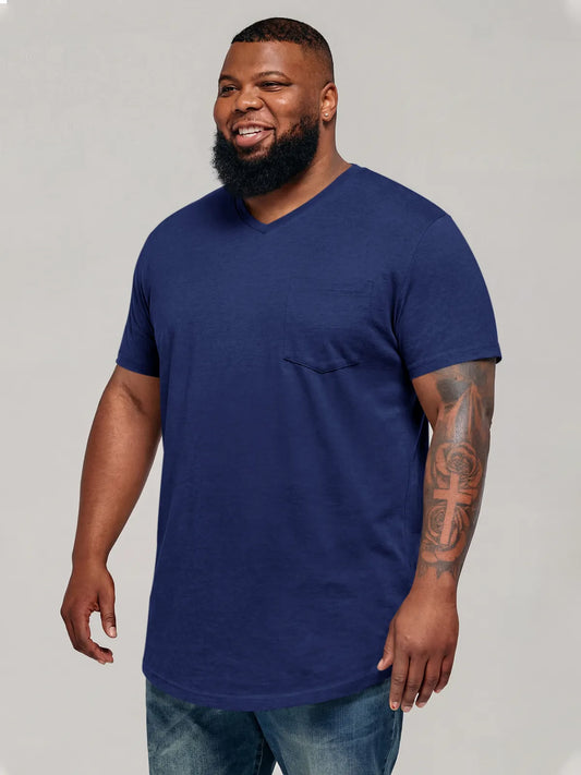 Runcati Navy Blue V Neck Casual T-Shirt