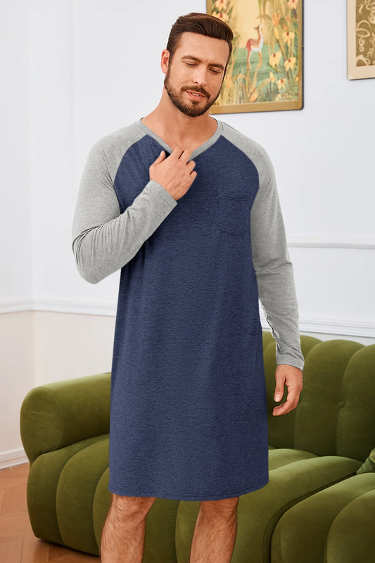 Runcati Navy Blue V Neck Sleep Shirt