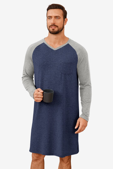 Runcati Navy Blue V Neck Sleep Shirt