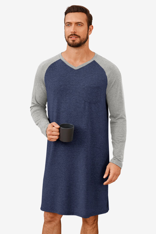 Runcati Navy Blue V Neck Sleep Shirt