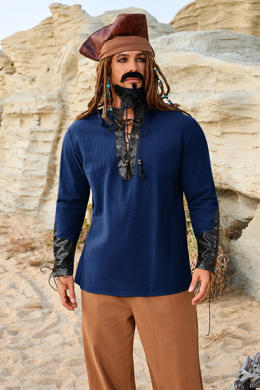 Runcati Navy Blue Viking Costume Shirt