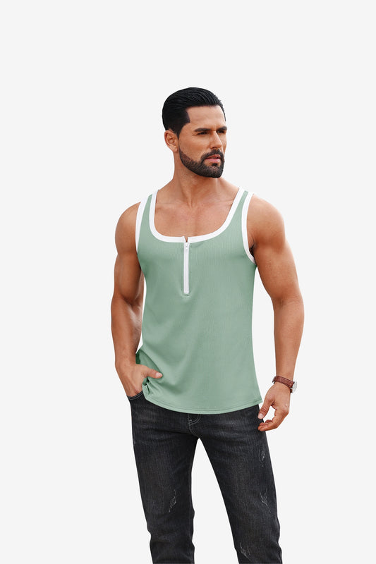Runcati Pea Green Ribbed Gym Muscle Tank Top