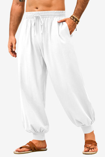 Runcati Mens White Casual Harem Pants