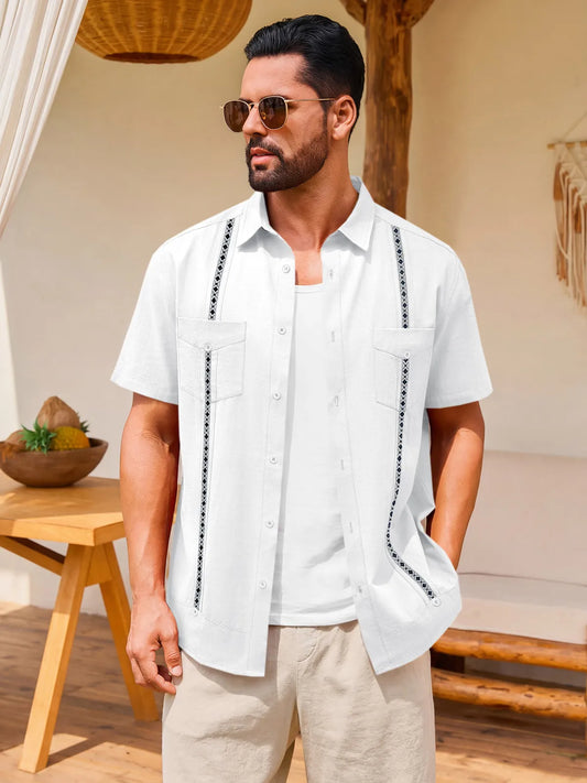 Runcati  White Guayabera Linen Shirts