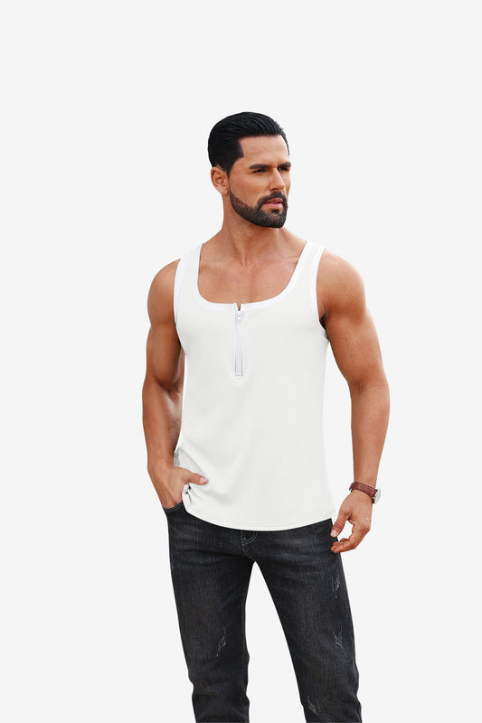 Runcati White Ribbed Gym Muscle Tank Top