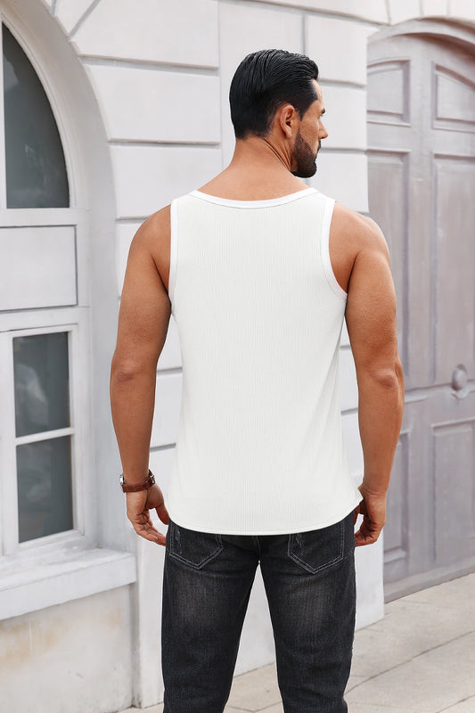 Runcati White Ribbed Gym Muscle Tank Top