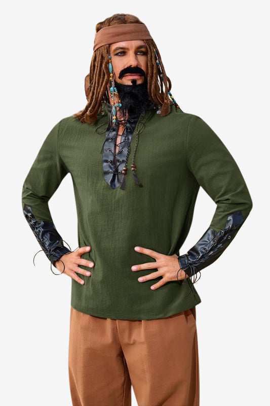 Runcati Army Green Viking Costume Shirt