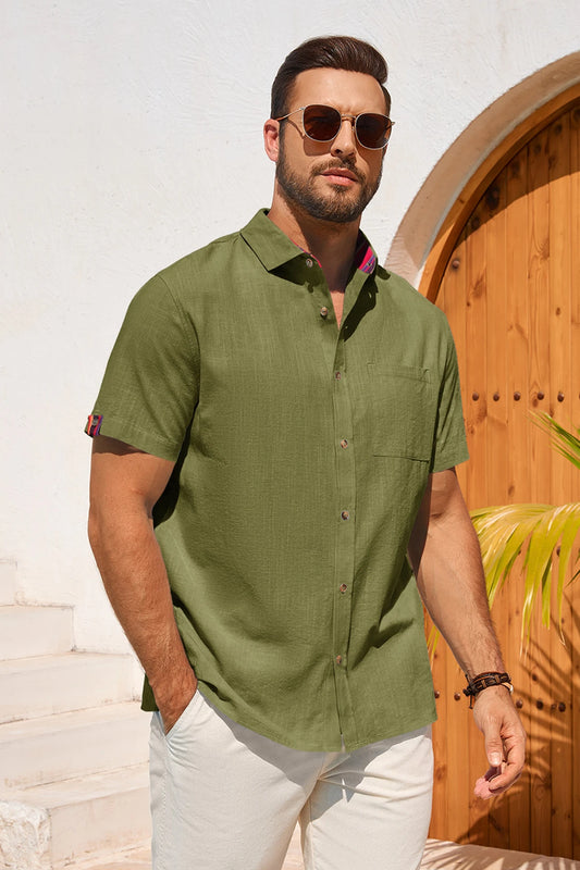 Runcati Army Green Linen Beach Shirt
