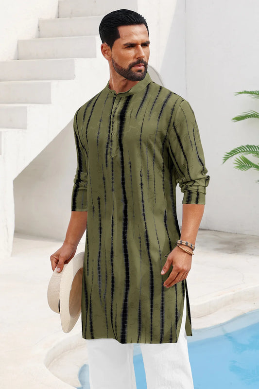 Runcati Army Green Print Kaftan Shirt