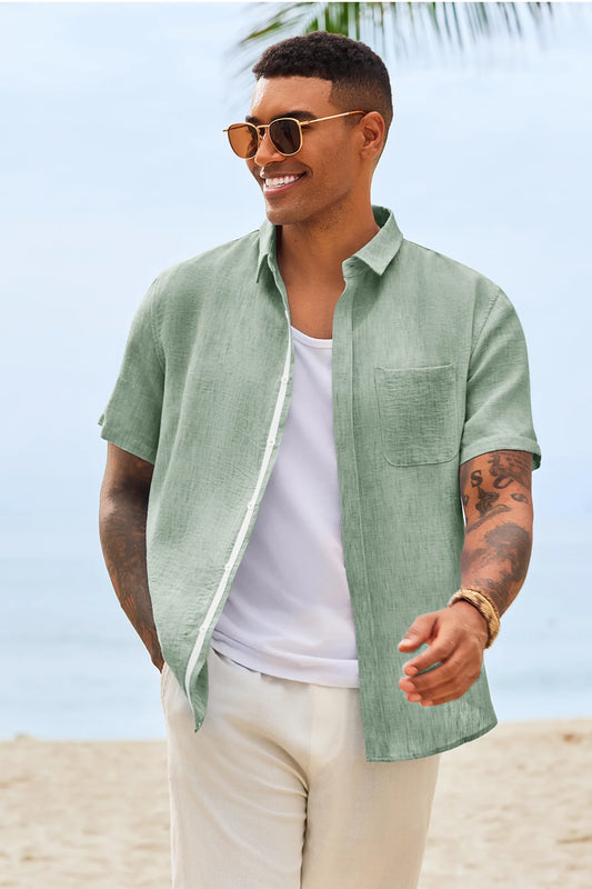 Runcati Men's Olive Green Casual Summer Shirts