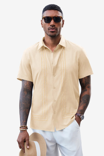 Runcati Mens Apricot Cuban Guayabera Shirt