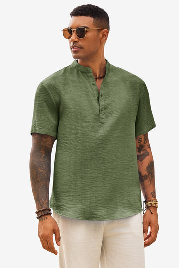 Runcati Mens Army Green Casual Henley Shirt