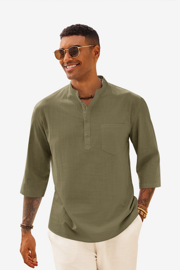Runcati Mens Army Green Casual Henley Shirts