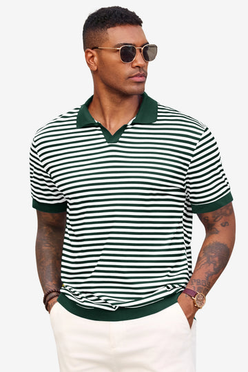 Runcati Mens Army Green Knit Polo Shirts