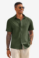 Runcati Mens Army Green Short Sleeve Casual Dress Shirt