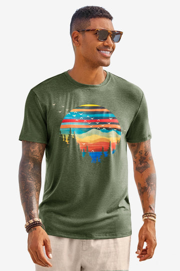 Runcati Mens Army Green Short Sleeve T-Shirts