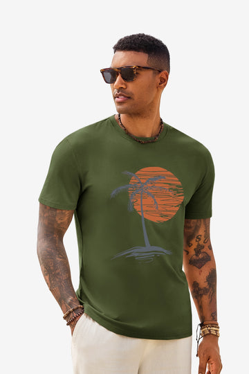 Runcati Mens Army Green Short Sleeve T-Shirts