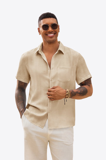 Runcati Mens Beige Button Down Shirts