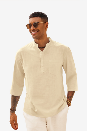 Runcati Mens Beige Casual Henley Shirts