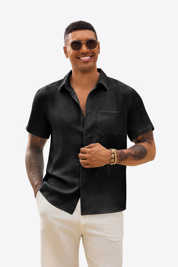Runcati Mens Black Button Down Shirts