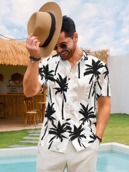 Runcati Mens Black Hawaiian Button Down Shirts
