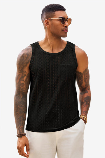 Runcati Mens Black Crochet Tank Tops