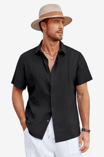 Runcati Mens Black Cuban Guayabera Shirts