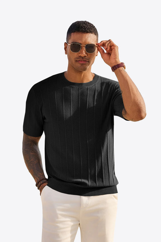 Runcati Mens Black Knit Short Sleeve T-Shirts