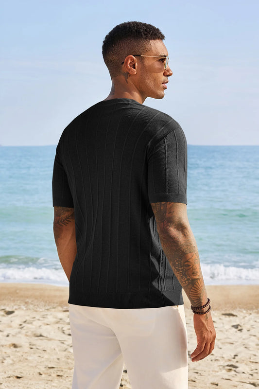 Runcati Mens Black Knit Short Sleeve T-Shirts