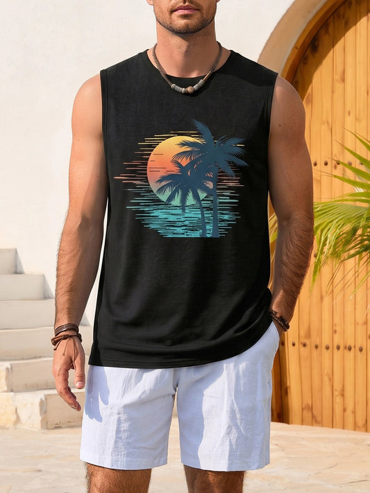 Runcati Mens Black Palm Tree Tank