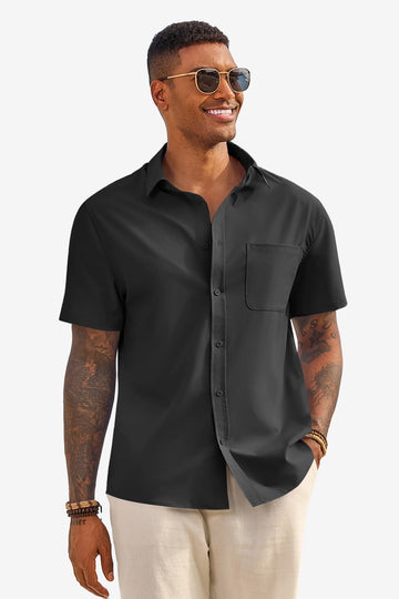 Runcati Mens Black Short Sleeve Casual Dress Shirt