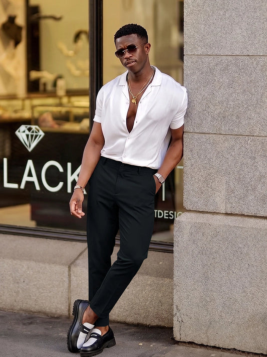 Runcati Mens Black Skinny Dress Pants