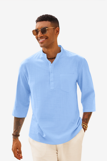 Runcati Mens Blue Casual Henley Shirts