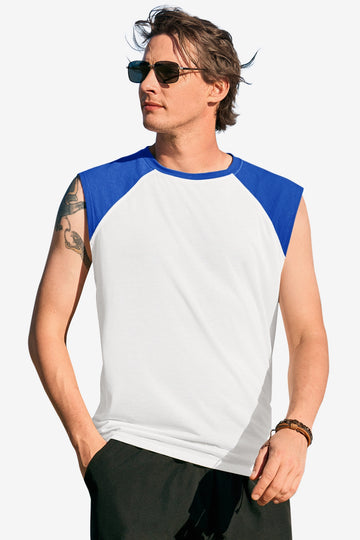 Runcati Mens Blue Casual Raglan Sleeves Workout Tank Tops