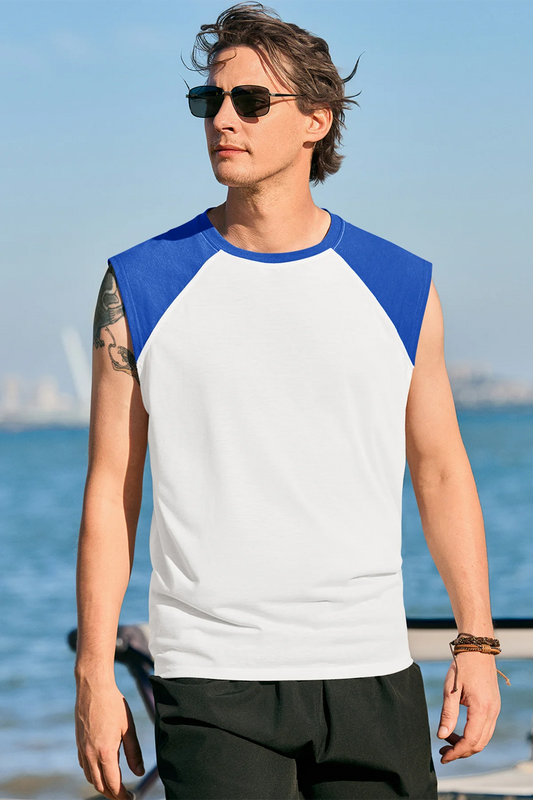 Runcati Mens Blue Casual Raglan Sleeves Workout Tank Tops